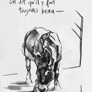 Dessin au fusain de Lola Jamin, Ane qui broute
