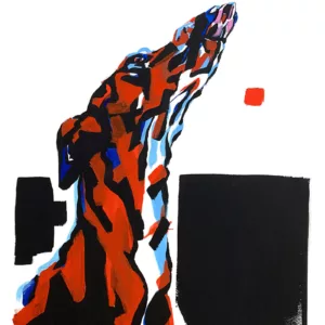 Peinture sur papier de la tête d'un Whippet qui regarde en l'air