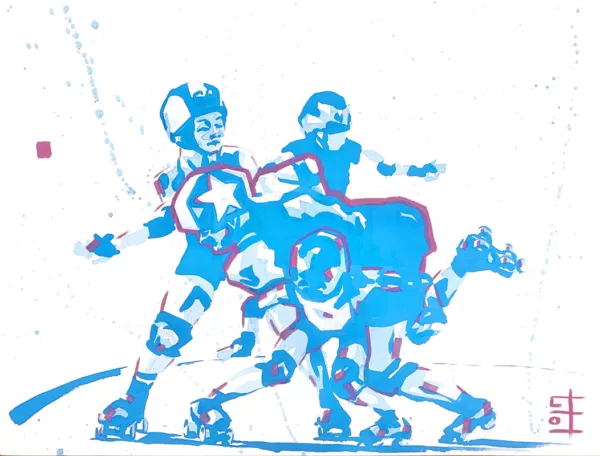 Peinture de derby skaters en action