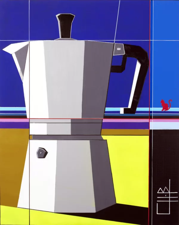 Mon enfance, la cafetière représentée par l'artiste Charly Bennici